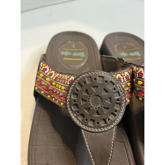 Skechers Tone-Ups Womens Sandals 9 Multi-Color embroidered slip on flip-flop - Picture 7 of 9